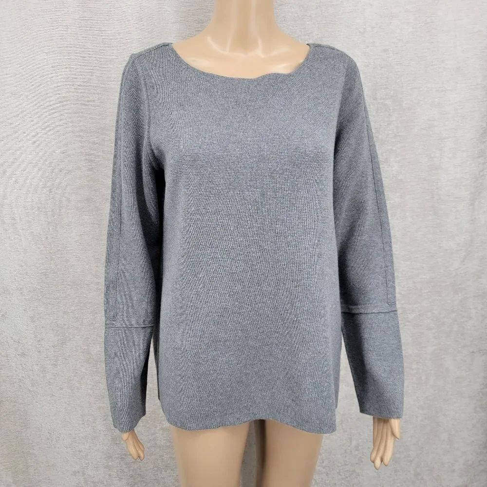 Chico's Zenergy Gray Cotton Cashmere Knit Sweater Boat Neck